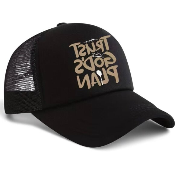 NEW - "Trust God's Plan" Black with White Graphic, Adjustable BLACK mesh Hat - Picture 5 of 5